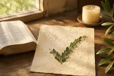 Green Leaf Checkmark on Parchment