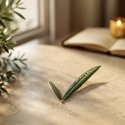 Olive Leaf Checkmark on Cream Stone