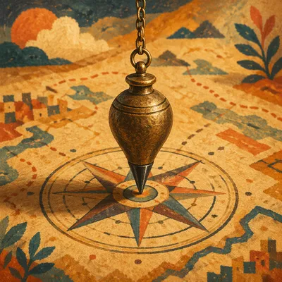 Antique Compass Pendulum Over Parchment Map