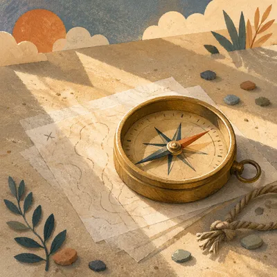 Brass Compass in Abstract Adventure Still Life