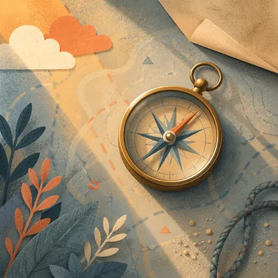 Antique Compass on Frosted Map Surface