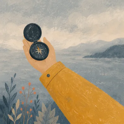 Compass in Misty Adventure Landscape