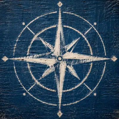 Hand Painted Compass Rose on Blue Canvas