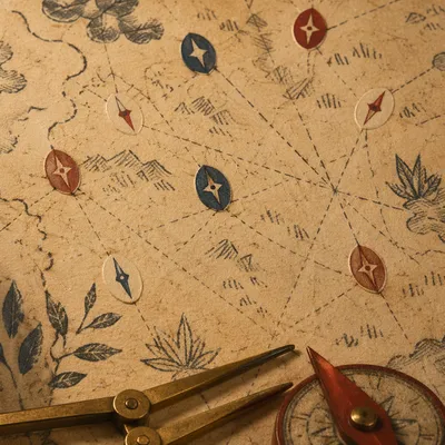 Abstract Compass Waypoints on Aged Parchment