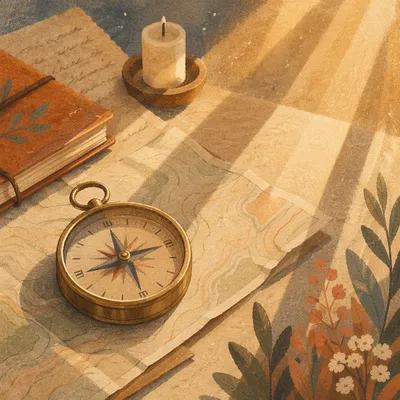 Brass Compass on Map for Spiritual Guidance
