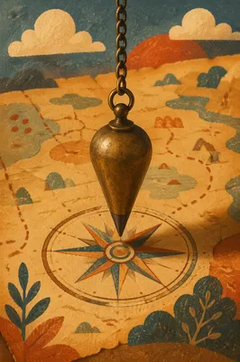 Antique Compass Pendulum Over Parchment Map
