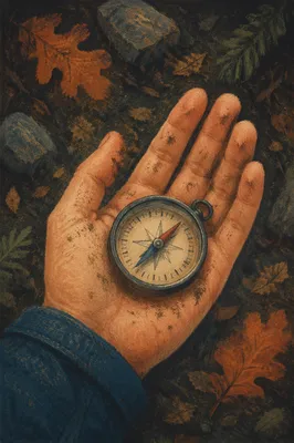 Hand Holding Compass for Forest Navigation