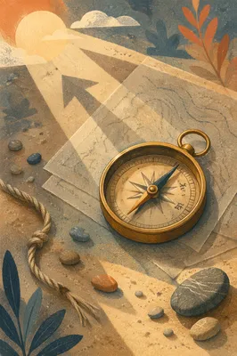 Brass Compass on Abstract Desert Textures