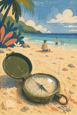 Open Compass on Sunlit Tropical Shore