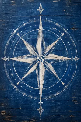 Hand Painted Compass Rose on Ocean Blue