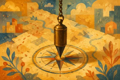 Antique Compass Over Abstract Parchment Map
