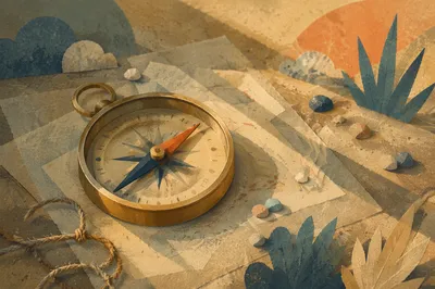 Brass Compass on Abstract Desert Textures