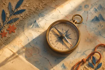 Antique Compass on Abstract Glass Map