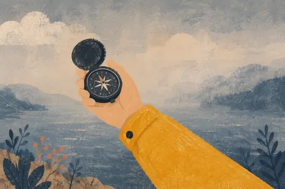 Compass in Misty Adventure Landscape