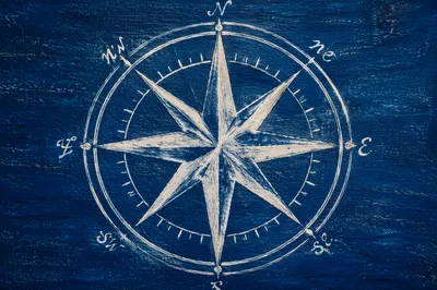 Hand Painted Compass Rose on Ocean Blue