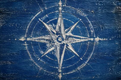White Compass Rose on Ocean Blue Canvas