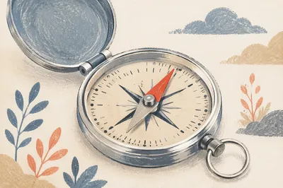 Vintage Compass With Red Navigation Needle