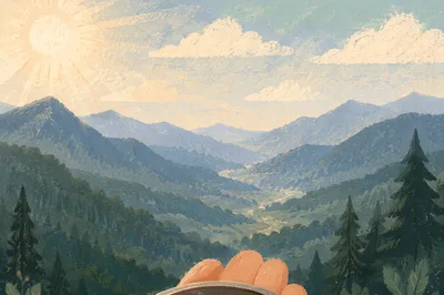 Compass in Hand Over Mountain Valley