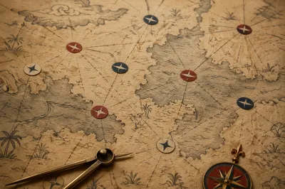 Abstract Compass Waypoints on Aged Parchment