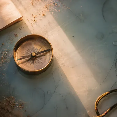 Antique Brass Compass on Frosted Map