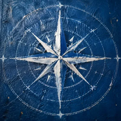 White Compass Rose on Ocean Blue Canvas