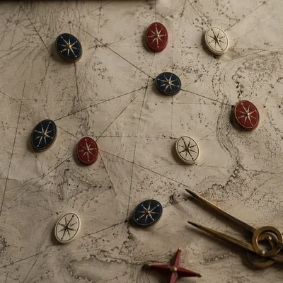 Abstract Compass Navigation on Aged Parchment