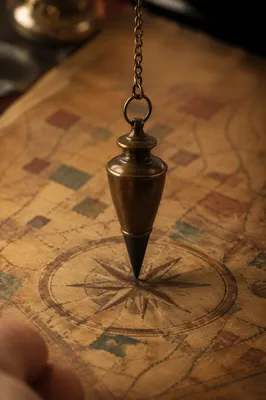 Antique Compass Pendulum Over Parchment Map