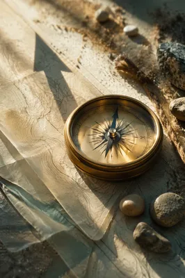 Brass Compass with Abstract Navigation Shadows