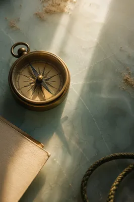Antique Brass Compass on Frosted Map