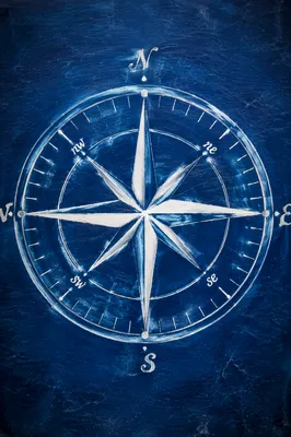 Abstract Nautical Compass Rose on Blue Canvas