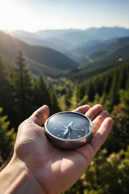 Compass in Hand Over Mountain Valley