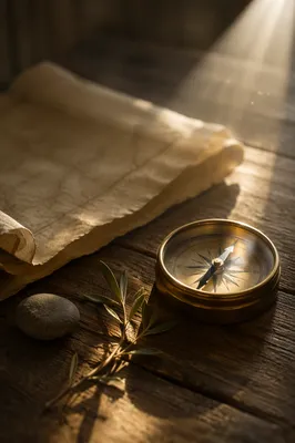 Brass Compass on Map in Morning Light