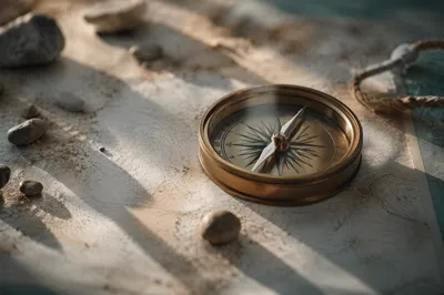 Brass Compass on Abstract Desert Textures