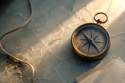 Antique Brass Compass in Sunrise Light
