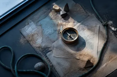 Brass Compass on Abstract Dawn Maps