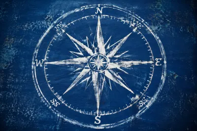 Hand-Painted Compass Rose on Ocean Blue