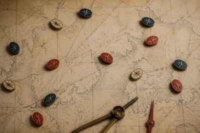 Abstract Compass Waypoints on Vintage Parchment