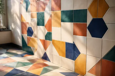 Colorful Geometric Tile Wall and Floor