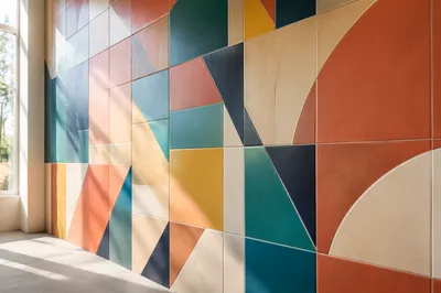 Colorful Geometric Tile Feature Wall