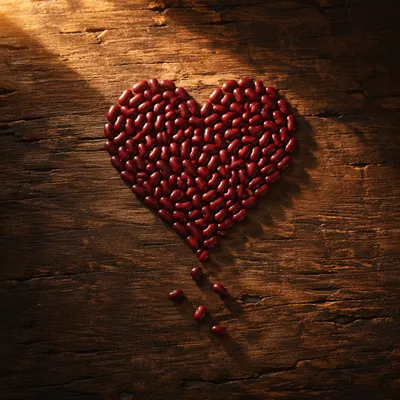 Red Bean Heart on Rustic Wood