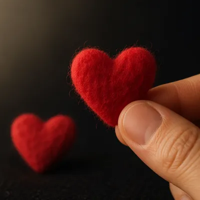 Red Felt Hearts in Gentle Hand