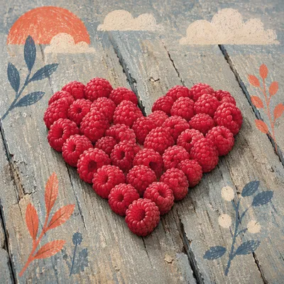 Raspberry Heart on Rustic Wooden Planks