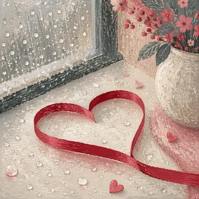 Elegant Red Ribbon Heart on Glass