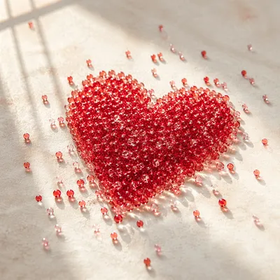 Red Glass Bead Heart on Cream