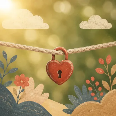 Red Heart Padlock on Braided Rope