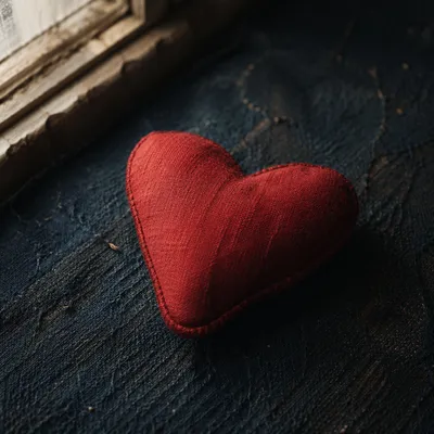 Red Fabric Heart on Dark Textured Surface