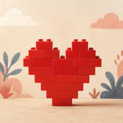 Red Brick Heart on Soft Cream Background