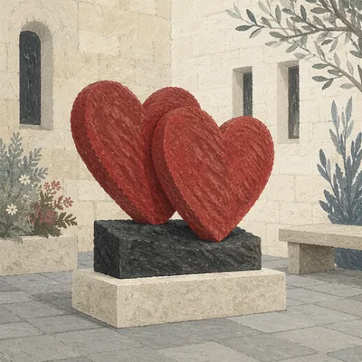 Red Heart Courtyard Art Installation