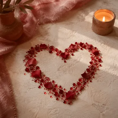 Crimson Petal Heart With Candlelight