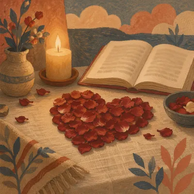 Red Rose Petal Heart with Candlelight